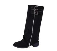 HEMNACU Bottes type requin pour femme à talon haut jusqu'au genou élégantes avec tige large, Noir , 36 EU