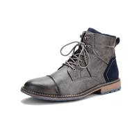 HEMNACU Bottines en cuir pour homme type Chukka Worker Biker Boots Chaussures de moto en cuir avec lacets Bottines rétro synthétique avec bout rond talon bas Bottes en jean Steampunk avec lacets, gris