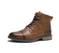 HEMNACU Bottines en cuir pour homme type Chukka Worker Biker Boots Chaussures de moto en cuir avec lacets Bottines rétro synthétique avec bout rond talon bas Bottes en jean Steampunk avec lacets, Noir