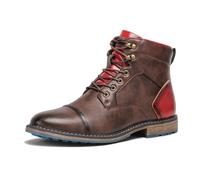 HEMNACU Bottines en cuir pour homme type Chukka Worker Biker Boots Chaussures de moto en cuir avec lacets Bottines rétro synthétique avec bout rond talon bas Bottes en jean Steampunk avec lacets, Café
