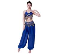 HEMNACU Harem Pantalon large Aladdin Ensemble complet de costumes de danse du ventre pour femme Accessoires indiens Tous les ornements Pantalon de princesse avec paillettes pièces, bleu, Taille Unique