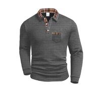 HEMNACU Pull en gaufre avec col d'un quatrième pull à boutons, pull à manches longues, chemise d'affaires, polos pour homme, contraste décontracté, manches courtes, t-shirt d'été classique avec poche