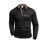 HEMNACU Pull en gaufre avec col d'un quatrième pull à boutons, pull à manches longues, chemise d'affaires, polos pour homme, contraste décontracté, manches courtes, t-shirt d'été classique avec poche
