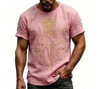HEMNACU T-shirt calamar céphalopode polype mer tentacule t-shirts basiques avec imprimé doré T-shirt de calligraphie japonaise de poulpe rue Y2K Vêtements vintage horreur monstre poulpe, Rosé, L