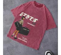 Hemo, T-shirt décontracté à manches courtes col rond avec imprimé graffiti monstre lavé pour hommes L,M,S,XL,XXLSloganCoton