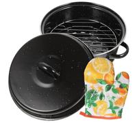 Hemobllo 1 Set Poêle de Cuisson en Émail Noir, Ustensiles Cuisine, Poignées Ergonomiques Doubles, pour Maïs et Pommes de Terre, Maison et Restaurant