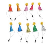 Hemobllo 10 Pièces Chapeau d'anniversaire pour Chien Chapeau d'anniversaire pour Animaux de Compagnie Réglable en Cuir Artificiel avec Pompon et Perle pour Chats et Petits Chiens Fête