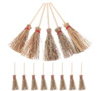 Hemobllo 12 balais Miniatures pour décoration Halloween, Balai en Paille avec Corde Rouge, Accessoire de Sorcier, décoration Suspendue sorcières, Couleur café, Taille