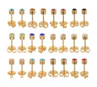Hemobllo 12 Paires Boucles D'oreilles Plates, Clous D'oreilles pour Piercing D'oreille, Acier Inoxydable, Cristaux, Rondes, pour Pistolets à Piercing, Présent