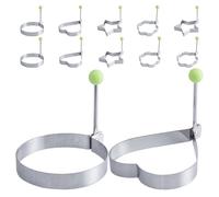 Hemobllo 12 Pièces Anneaux à Œufs Acier Inoxydable avec Poignées Pliables Moules Ronds et Formes Cœur Étoile Fleur pour Cuisson Antiadhésive Œufs Crêpes et Omelettes Ustensiles Polyvalents