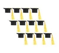 Hemobllo 12 Pièces Mini Chapeau de Graduation Jaune en Non-tissé pour Décoration de Bouteille de Vin et Stylo, Accessoire Élégant pour Fête de Remise des Diplômes et Réunion Familiale