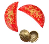 Hemobllo 2 paires de coupes de divination Yin et Yang en cuivre et bois 2,5 pouces, accessoires sacrés pour rituels bouddhistes, outil de divination traditionnel rouge et cuivre