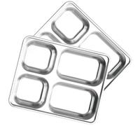 Hemobllo 2 pièces Assiette Inox Divisée Compartiments Plateau Service Alimentaire Acier Inoxydable Résistante et Facile à Nettoyer pour Camping et Repas Équilibrés