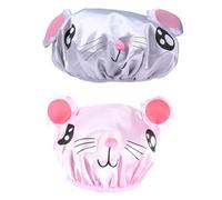 Hemobllo 2 pièces Bonnet de Garçon Fille Réutilisable Double Imperméable Satin Casquette Bain Antidérapante pour Filles Garçons Confortable et Respirant Lot de Rose Souris Gris Souris