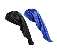 Hemobllo 2 pièces Bonnet de Sommeil Élastique Large pour Cheveux Longs Soins Capillaires Sèche et Casse Bleu Noir Adapté Tresses et Extensions