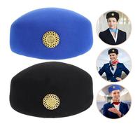 Hemobllo 2 pièces Chapeau Cosplay Flight Attendant Élégant Feutre Léger Accessoire Costume pour Femmes Noir et Bleu Style Performance et Animation