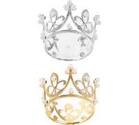 Hemobllo 2 Pièces Couronnes pour Gâteau d'anniversaire Garçon et Filles Décoration de Gâteau Mini Couronne Dorée et Argentée Accessoires pour Cheveux Fille Décorations Gâteaux Festives