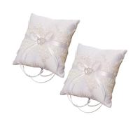 Hemobllo 2 Pièces Coussin Alliance Mariage, Coussin pour Bagues Double Cœur, Blanc, en Tissu, Design Occidental Élégant, Support Sécurisé des Anneaux, Mariée, Cérémonie de Mariage