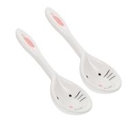 Hemobllo 2 Pièces Cuillères Céramique pour Garçon Fille Design Lapin Adorable Ustensiles Blancs Lisses et Sécurisés pour Garçon Fille Couverts Dinette Faciles à Tenir Nettoyer