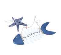 Hemobllo 2 Pièces Décorations Porte Bois Forme Ossature de Poisson avec Étoile de Mer Panneau Bienvenue été Style Méditerranéen Ornement Suspendu pour Maison Boutique Hôtel