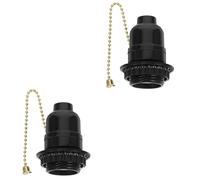 Hemobllo 2 Pièces Douille E27 avec Interrupteur à Tirette, Support de Lampe en Bakélite Noir, Adaptateur de Culot d'Ampoule Vintage avec Chaîne pour Réparation de Lampe de Table, Lampadaire et Lustre