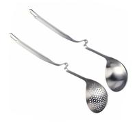 Hemobllo 2 pièces Louche Inox Suspendue Acier Inoxydable Cuillères de Service pour Soupe et Écumoire avec Manche Incurvé pour Cuisine et Potager