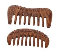 Hemobllo 2 pièces Peigne en Bois de Santal Sculpté Main Lot de Peignes Larges à Dents Larges Design Rond et Carré Démêlage Doux pour Cheveux Épais Outil de Massage Du Chevelu pour Femmes