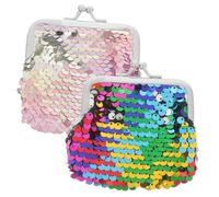 Hemobllo 2 pièces Porte Monnaie Petit Format pour Femmes et Porte Monnaie à Paillettes avec Fermoir Kiss Lock Portefeuille Compact et pour Lot de Couleurs Multicolores et Rose