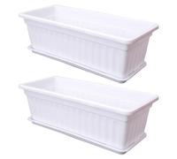 Hemobllo 2 Pièces Pot De Fleur Rectangulaire Pépinière Jardinière Jardinière Caisson Rectangulaire Dextérieur Pot De Culture De Bac à Plantes Plastique avec Plateau Seau à Fleurs Blanche