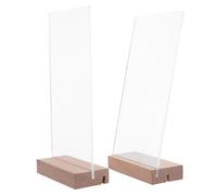 Hemobllo 2 Pièces Présentoir Double Face Acrylique Transparent avec Base Bois Support de Menu Vertical et Incliné Emplacements Porte-affiche Polyvalent pour Bureau Restaurant Boutique et