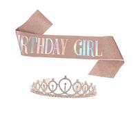 Hemobllo 2 pièces Satin Sash Anniversaire avec Imprimé de Lettre et Couronne pour Fête Décoration pour Filles Kit de Rose