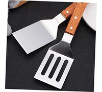 Hemobllo 2 pièces Set de Spatules de Cuisson Acier Inoxydable avec Manche Bois Ustensiles Anti-brûlure pour Steak Tête Incurvée Ajourée pour Filtrer Huile Prise Main Confortable Adaptées
