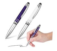 Hemobllo 2 pièces Stylo Bille Métallique avec Stylet Capacitif et Lampe LED Stylo Multifonctionnel Rétractable pour Écrans Tactiles Bureau et Lot de Blanc et Bleu