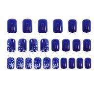 Hemobllo 24 Pièces Faux Ongles Courts Bleus à Couverture Intégrale, | Motif Flocon Hivernal, Finition Lustrée et Réutilisable, Pose sans Colle pour Femmes, Fêtes Photo