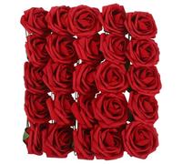 Hemobllo 25 Roses Artificielles en Mousse Rouge avec Tiges Ajustables - Décorations de Fleurs DIY pour Mariage Centres de Table et Couronnes de Noël - Lot de 25 Pièces Réalistes et