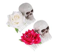 Hemobllo 2pièces Peignes Cheveux Halloween Squelette Rose Accessoires Fête Pour Femmes