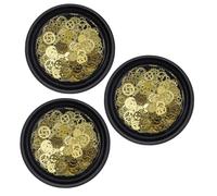 Hemobllo 3 Boîtes Décoration D’ongles Engrenage Steampunk Métal Doré | Autocollant Léger, Retrait Facile, Rendu Métallique, pour Usage Quotidien et Soirées