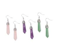 Hemobllo 3 paires Boucles Doreilles Pendantes Hexagonales Naturel Décoratives pour Femmes Mode avec Quartz Rose et Aventurine Verte Entretien Facile et Usage