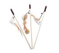 Hemobllo 3 pièces Baguette Interactive pour de Jouets Teaser avec Variétés Amusantes pour Comprend Un Oiseau Une Souris Lin Boule Lin Sécurisé et Téléscopique pour Interaction Jeu Entre