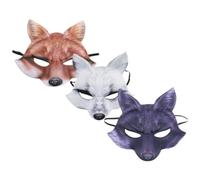 Hemobllo 3 Pièces Masques de Renard en Eva Demi-visage Blanc, Jaune et Noir Élastique, Masque Effrayant pour Halloween, Carnaval et Fête Costumée, Accessoire Léger et Confortable pour