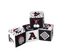 Hemobllo 4 pièces Bain Garçon Fille Cubes Noir et Blanc Bloc de Construction Multifonction pour Développement Cognitif et Apprentissage Précoce Empilable pour Stimulation et Reconnaissance