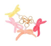 Hemobllo 4 Pièces Crochet Bowknot Keychain With Pearls Knitted Bow Keyrings For Women Car Keys And Bag Charms Stylish Pendant Accessories In Flesh Watermelon