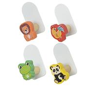 Hemobllo 4 pièces Crochets Muraux Adhésifs Lot de Animaux Cartoon Grenouille Panda Lion Coq Auto-adhésifs Sans Percage pour Accroche Murale Multifonctionnelle Chambre Garçon Fille