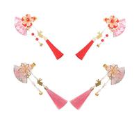 Hemobllo 4 Pièces Pince à Cheveux Japonaise avec Fleur et Pompon Épingle Éventail Vintage pour Mariée et Demoiselle Honneur Accessoires Chinois et Japonais pour Coiffure