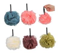 Hemobllo 5 pièces Éponge de Bain Boules de Bleu Beige Rose Vert Filets Maille Réutilisables Gommages Doux pour Peau Nettoyage et Exfoliation
