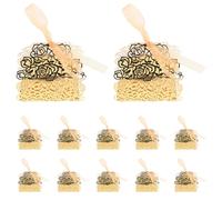 Hemobllo 50 Boîtes à Dragées en Papier Ajouré Couleur Or Réfléchissant avec Ruban Format 8 X 8 X 52 CM Boîtes Décoratives pour Mariage et Présents D’Invités Contenant pour Chocolats et