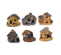 Hemobllo 6 Pièces Décoration de Micro Paysage Maison Miniature en Résine, Maison de Village Miniature, Couleur Café, Style Rustique, pour Bonsaï et Scènes de Jardin, DIY Créatif, Placement