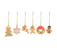 Hemobllo 6 Pièces Décorations de Noël Suspendues Décoration de Sapin de Noël en Pâte Polymère Marron Formes Bonhomme D’épices Bonhomme de Neige et Sapin Petit Trou