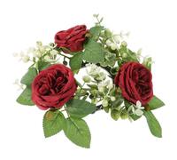 Hemobllo Anneau de Bougie en Rose Artificielle Rouge Foncé Couronne de Fleur Décorative pour Bougies Piliers Support Unique pour Mariage Fête et Décoration de Table Intérieure