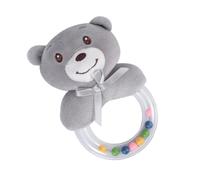 Hemobllo Anneau Ours Gris pour Bébé, Taille Petite, Sensoriel Léger et Portable, Adapté -né, Stimulation Tactile et Sonore, D’éveil Infantile en Peluche,